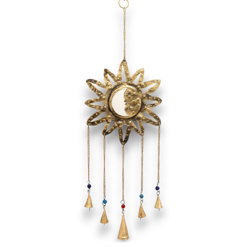 Carillons indiens - Soleil et lune miroir petit 5 cloches - 12x65 cm
