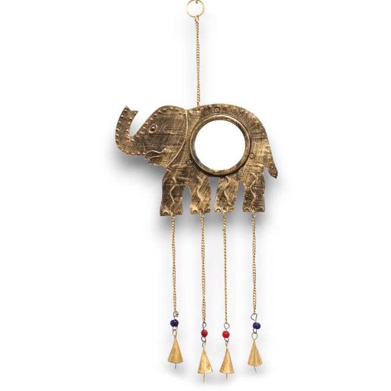Carillons indiens - Éléphant miroir grand 4 cloches - 24x60 cm