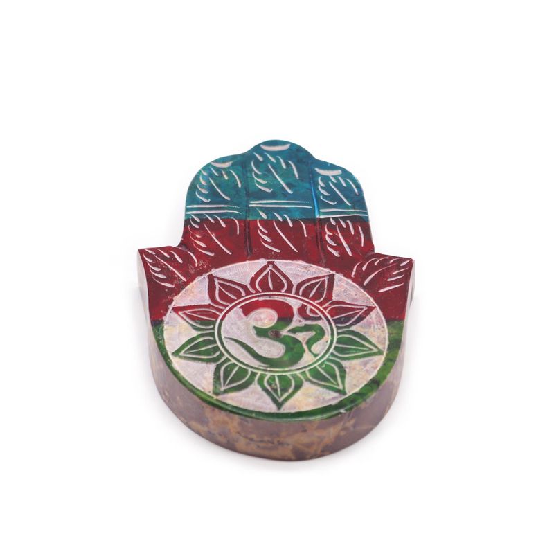 Porte-encens en pierre à savon Hamsa 9x6 cm - OM