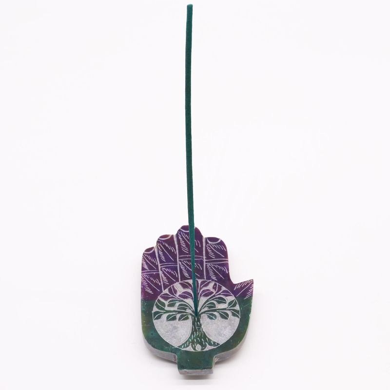 Porte-encens en pierre à savon Hamsa moyen 13x9 cm - Arbre de Vie