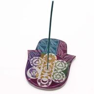 Porte-encens en pierre à savon Hamsa grand 18x15x1,2 cm - 7 Chakras