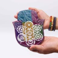 Porte-encens en pierre à savon Hamsa grand 18x15x1,2 cm - 7 Chakras