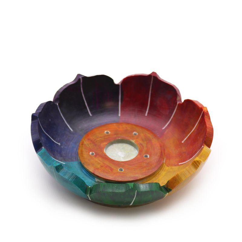 Porte-encens en pierre à savon Fleur de Lotus 10x3 cm - Couleurs des Chakras