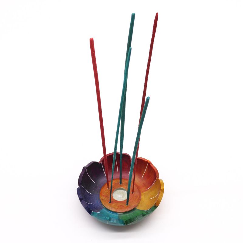 Porte-encens en pierre à savon Fleur de Lotus 10x3 cm - Couleurs des Chakras