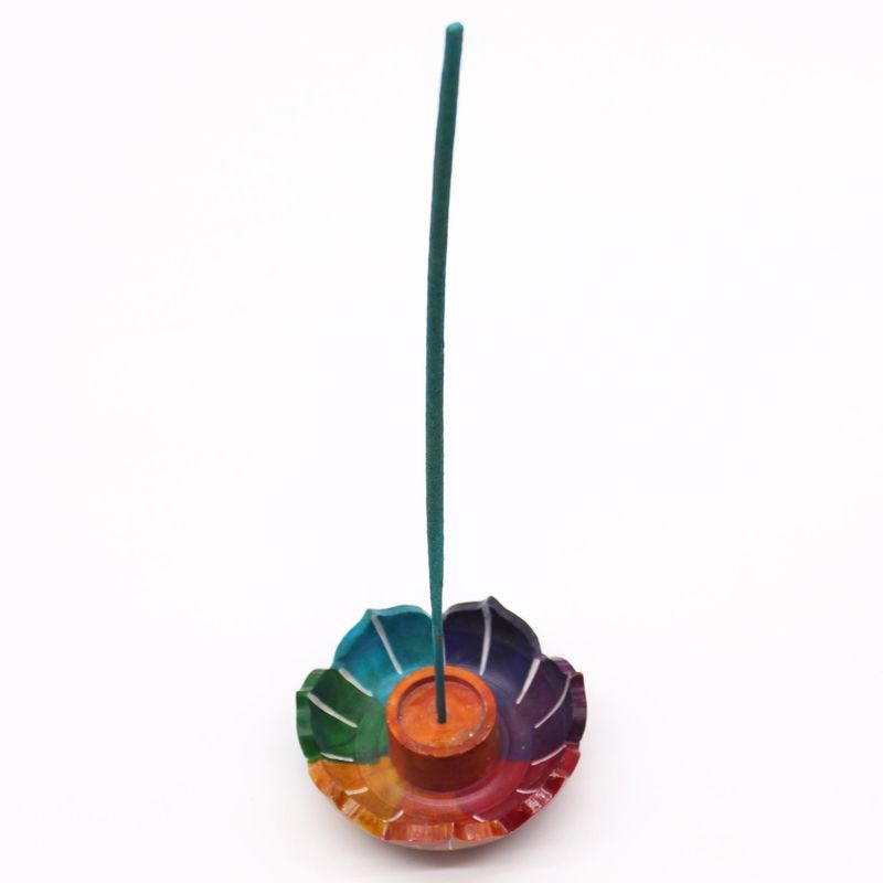 Porte-encens en pierre à savon Petit Fleur de Lotus 7,5x2,5 cm - Couleurs des Chakras