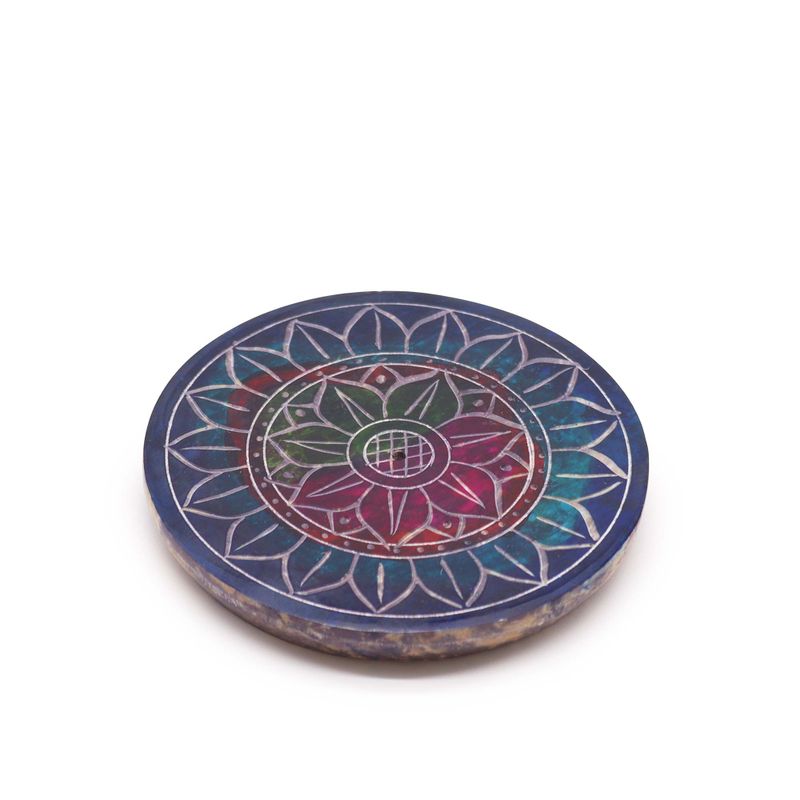 Porte-encens en pierre à savon Disque 8 cm - Lotus dans Lotus