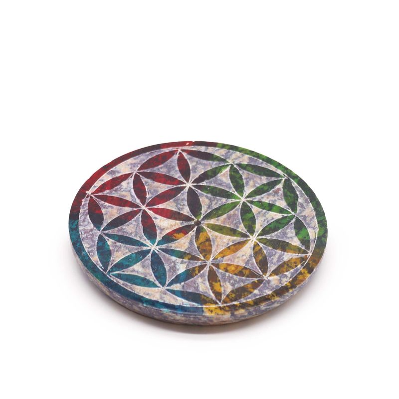 Porte-encens en pierre à savon Disque 8 cm - Fleur de Vie