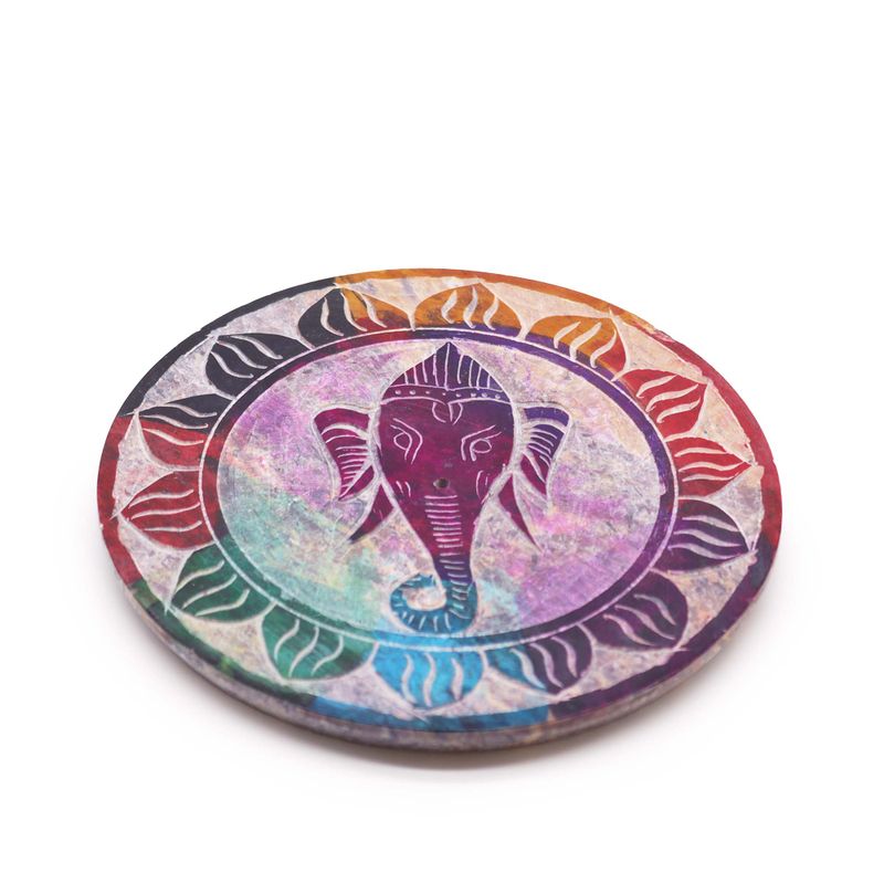 Porte-encens en pierre à savon Disque 10 cm - Ganesha