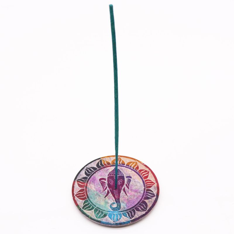 Porte-encens en pierre à savon Disque 10 cm - Ganesha