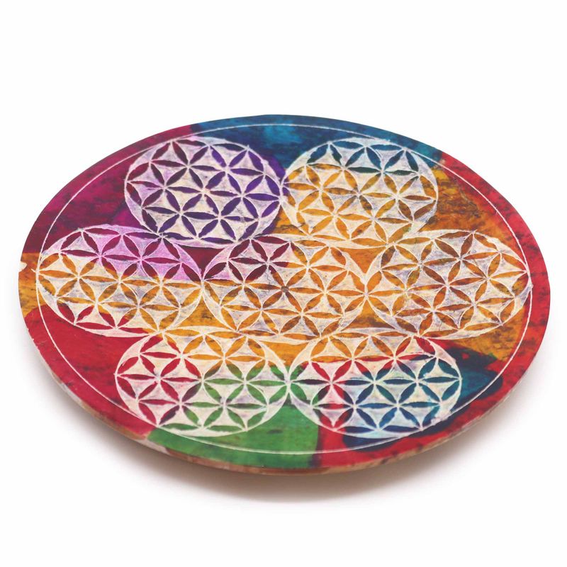 Porte-encens en pierre à savon Disque 12 cm - 7 Fleurs de Vie