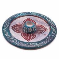 Porte-encens en pierre à savon Disque 12 cm - Quatre Pétales (porte cônes et bâtonnets)