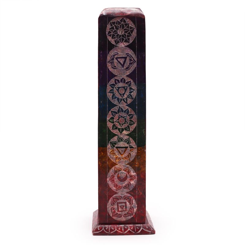 Porte-encens en pierre à savon Tour Carrée 25 cm - 7 Chakras