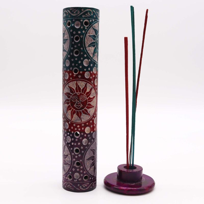 Porte-encens en pierre à savon Tour Ronde 25 cm - Soleils