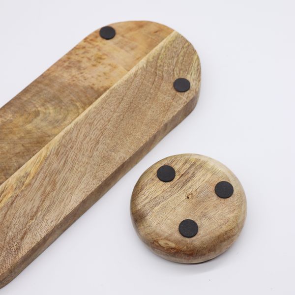 Plateau en bois de mangue avec 3 bols - Motif carrelage méditerranéen