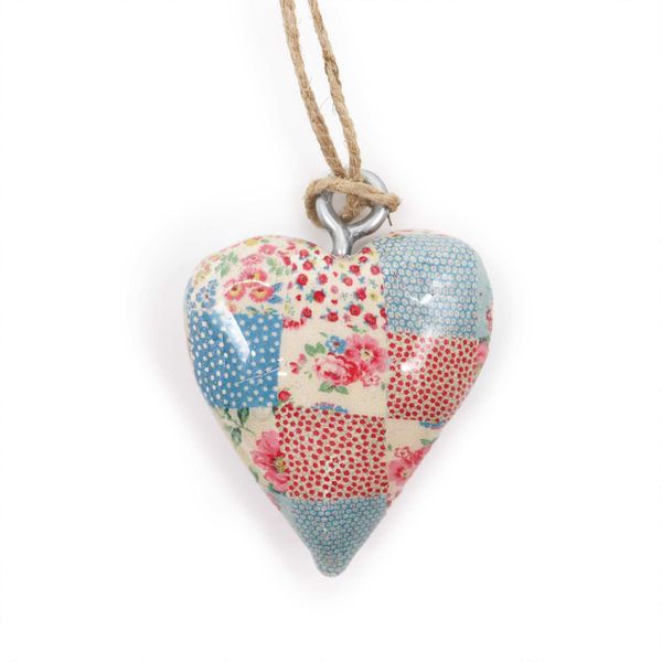 Petits cœurs décoratifs en bois - Bleu & rouge à carreaux (24)