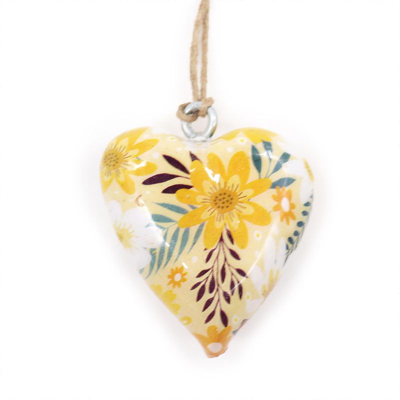 Grands cœurs décoratifs en bois - Fleurie jaune (24)
