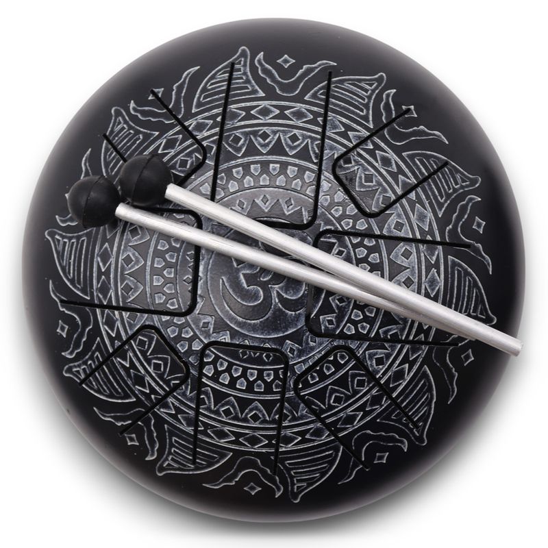 Tambour Tongue Drum en Acier OM Mandala Gravé - 22x15 cm
