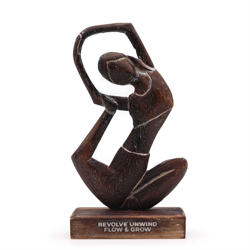 Dame de Yoga en Bois - Antique - Pose Révoluée - "Revolve Unwind - Flow & Grow"