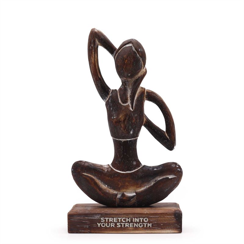 Dame de Yoga en Bois - Antique - Pose de la Vache - "Étire-toi dans ta Force"