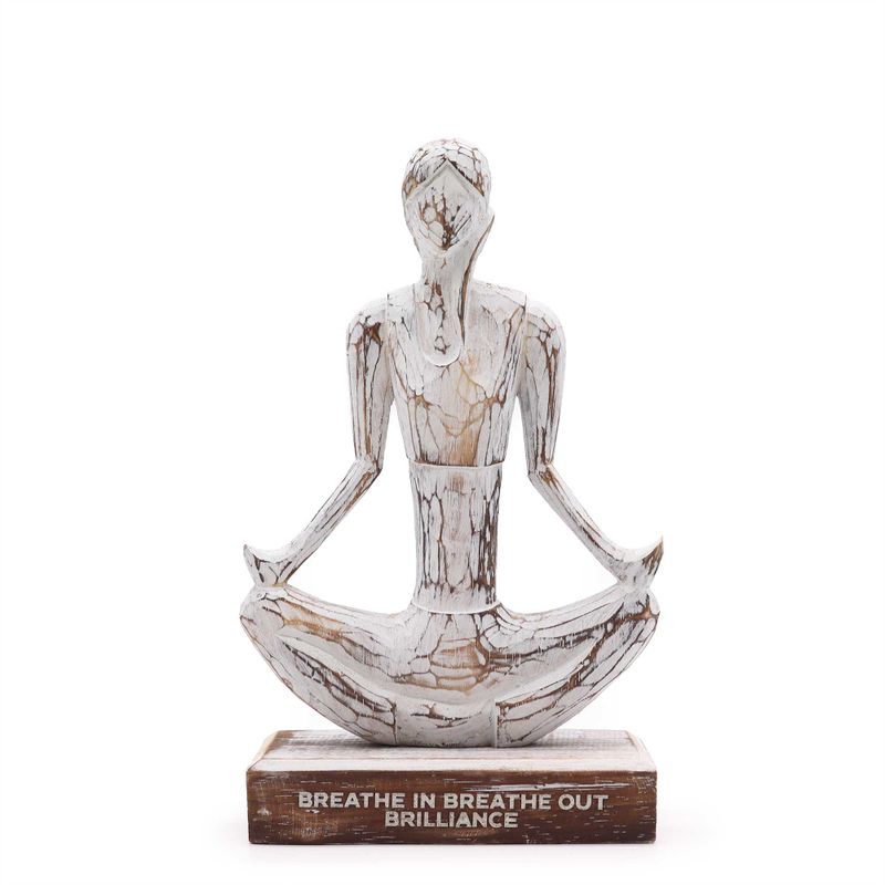 Dame de Yoga en Bois - Blanchi - Pose Facile - "Inspire Expire Brillance"