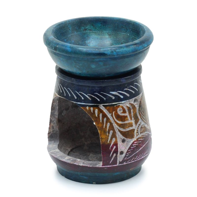 Petit Brûleur d'Huile en Stéatite Coloré 8cm - Fleur