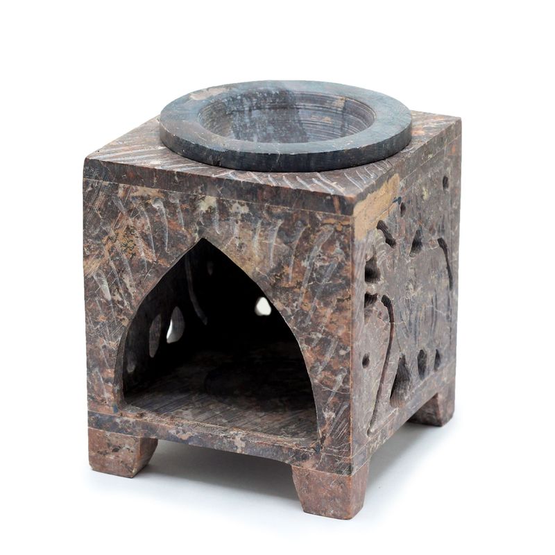 Brûleur d'Huile en Stéatite Carré 10x7,5cm - Éléphant