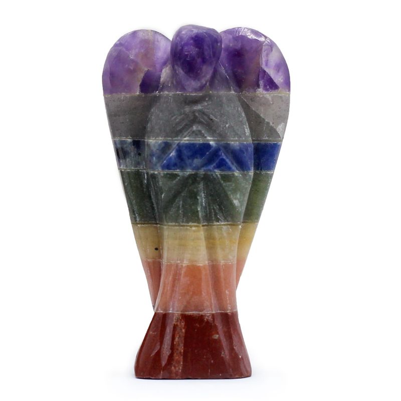 Ange Sculpté à la Main en Pierre Précieuse - Lié aux Sept Chakras (environ 5 cm)