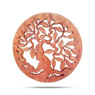 Panneau Décoratif Rond en Bois Massif avec Arbre de Vie 40cm