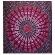 Couvre-lit en coton double + tenture murale - Mandala Paon - Violet