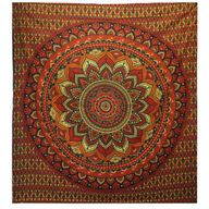Couvre-lit en coton double + tenture murale - Mandala Classique - Vert