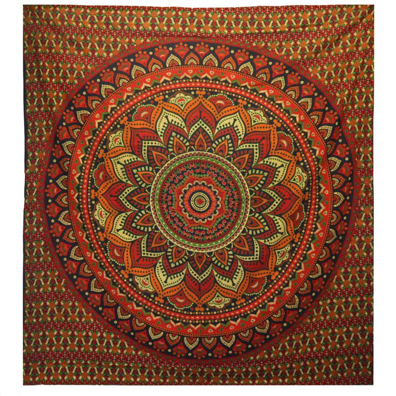 Couvre-lit en coton double + tenture murale - Mandala Classique - Vert