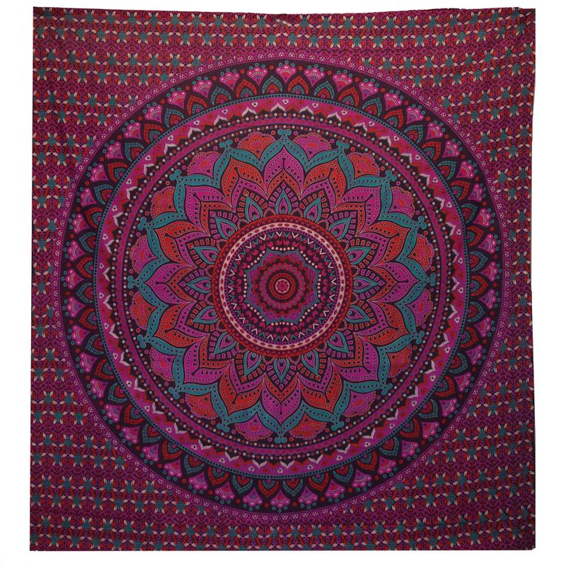 Couvre-lit en coton double + tenture murale - Mandala Classique - Violet