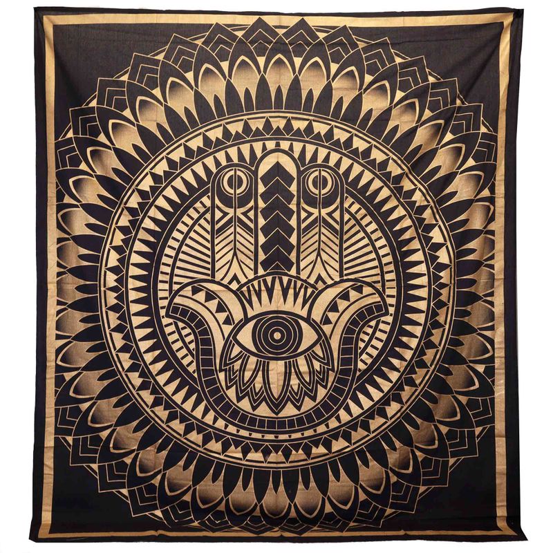 Couvre-lit en coton double + tenture murale - Hamsa - Or Noir