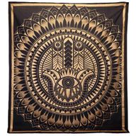 Couvre-lit en coton double + tenture murale - Hamsa - Or Noir