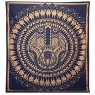 Couvre-lit en coton double + tenture murale - Hamsa - Or Bleu