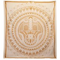 Couvre-lit en coton double + tenture murale - Hamsa - Or Blanc