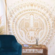 Couvre-lit en coton double + tenture murale - Hamsa - Or Blanc