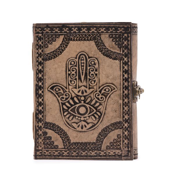 Cahier Ésotérique Hamsa - Gris Ancien - 200 Pages Bordure en Couture - 17,5x12,5x3cm