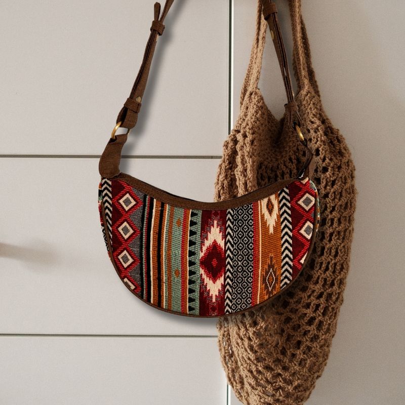 Sac Hobo en Jacquard - Marron (sangle marron)
