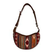 Sac Hobo en Jacquard - Marron (sangle marron)