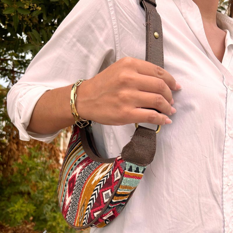 Sac Hobo en Jacquard - Marron (sangle marron)