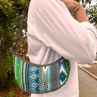 Sac Hobo en Jacquard - Vert Audacieux (sangle marron)