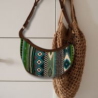Sac Hobo en Jacquard - Vert Audacieux (sangle marron)
