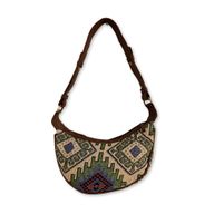 Sac Hobo en Jacquard - Vert Géographique (sangle marron)