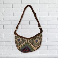 Sac Hobo en Jacquard - Vert Géographique (sangle marron)