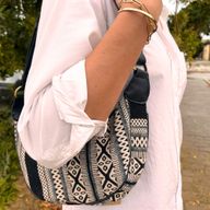 Sac Hobo en Jacquard - Gris Métro (sangle noire)