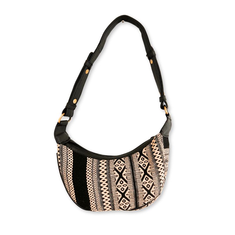 Sac Hobo en Jacquard - Gris Métro (sangle noire)