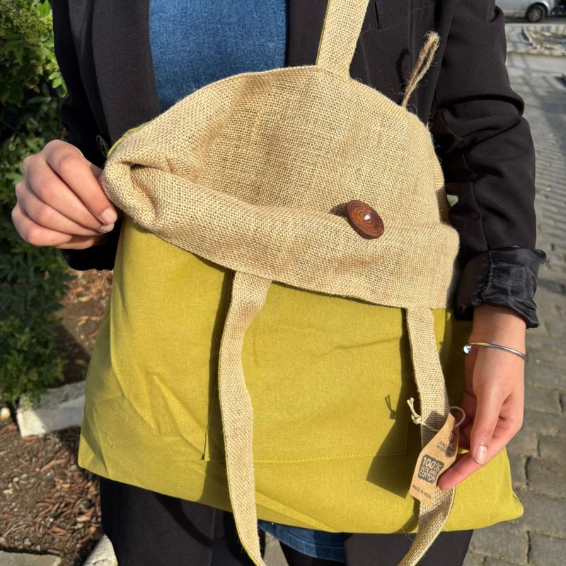 Sac réversible en jute et coton - Pistache