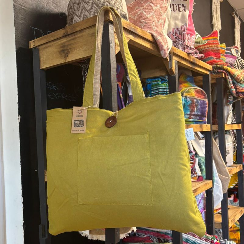 Sac réversible en jute et coton - Pistache