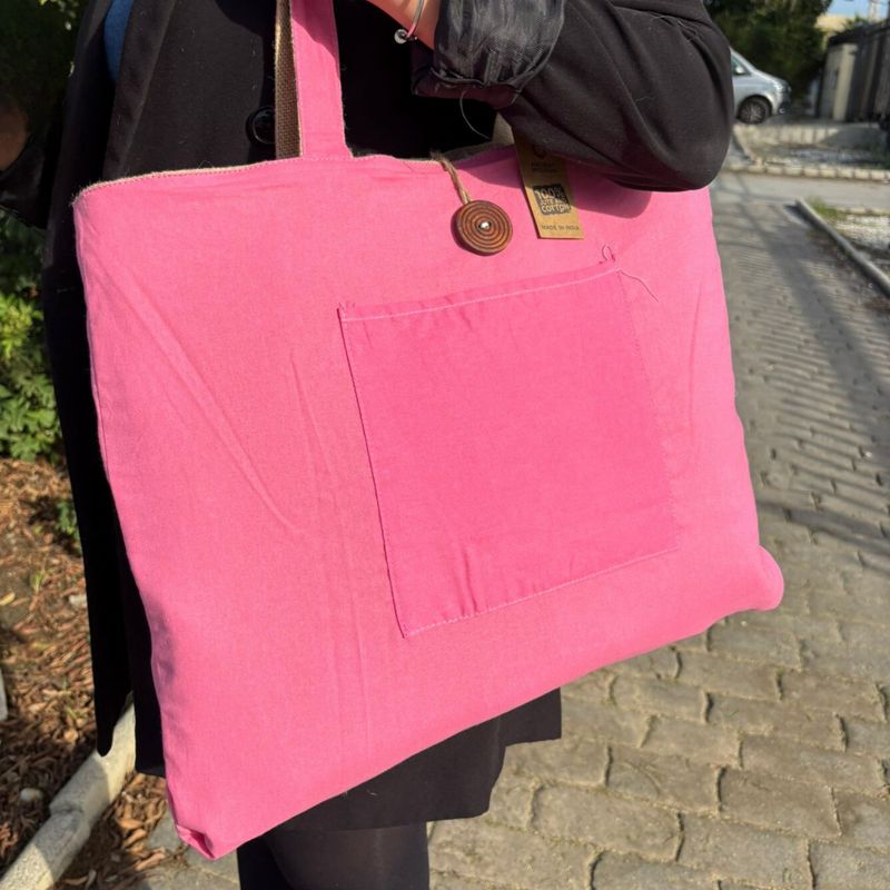 Sac réversible en jute et coton - Rose